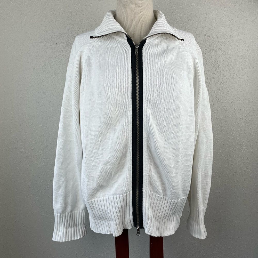 Tommy Hilfiger White Full Zip Sweater Jacket Size XL EUC